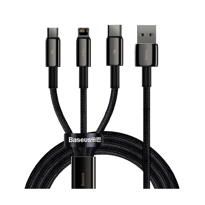 کابل ۱.۵ متری سه گانه USB بیسوس مدل Baseus Tungsten Gold One for three CAMLTWJ