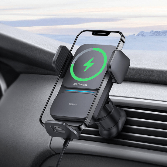 پایه نگهدارنده و شارژر بی‌ سیم ۱۵ واتی بیسوس مدل Baseus Wisdom Auto Alignment CGZX000001