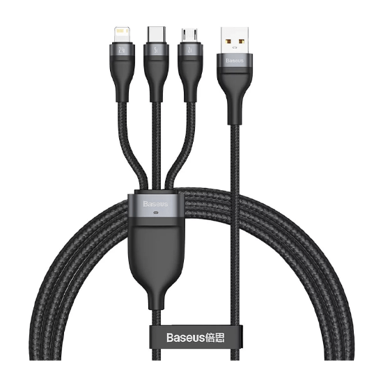 کابل ۱.۲ متری سه سر USB به micro-USB، Lightning و Type-C بیسوس مدل Baseus Flash Series CA1T3-G1