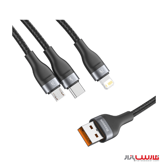 کابل ۱.۲ متری سه سر USB به micro-USB، Lightning و Type-C بیسوس مدل Baseus Flash Series CA1T3-G1