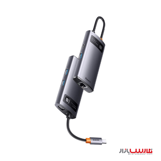 هاب ۴ پورت بیسوس مدل Baseus Metal Gleam Series (Type-C to USB3.0*3+RJ45*1) WKWG070113 همراه کابل Type-C