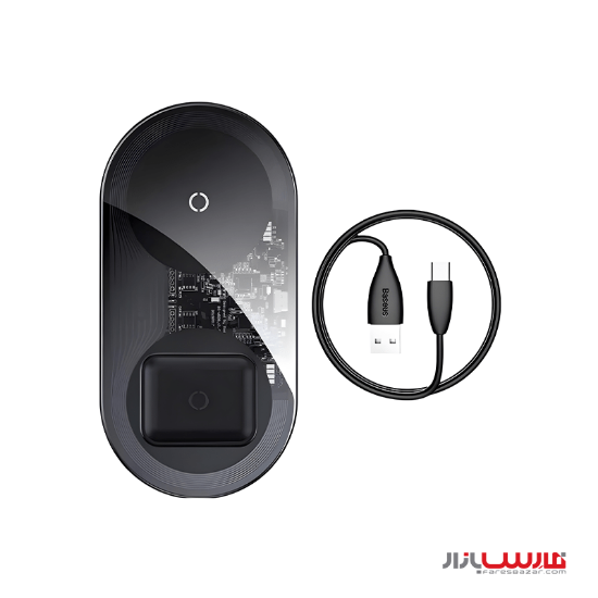 شارژر بی‌سیم ۱۸ واتی بیسوس مدل Baseus Simple 2in1 Wireless Charger Max For Phones + Pods