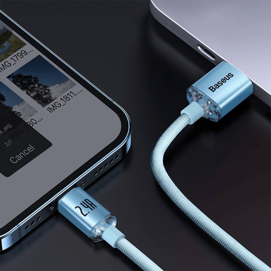 کابل ۱.۲ متری USB به Lightning بیسوس مدل Crystal Shine Series CAJY001103
