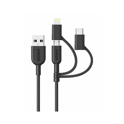کابل ۹۰ سانتی متری ۱ به ۳ USB به Type-C، Lightning و micro-USB انکر مدل PowerLine II