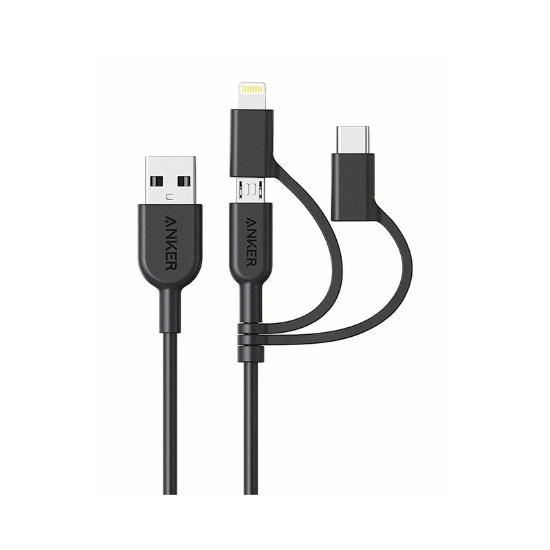 کابل ۹۰ سانتی متری ۱ به ۳ USB به Type-C، Lightning و micro-USB انکر مدل PowerLine II