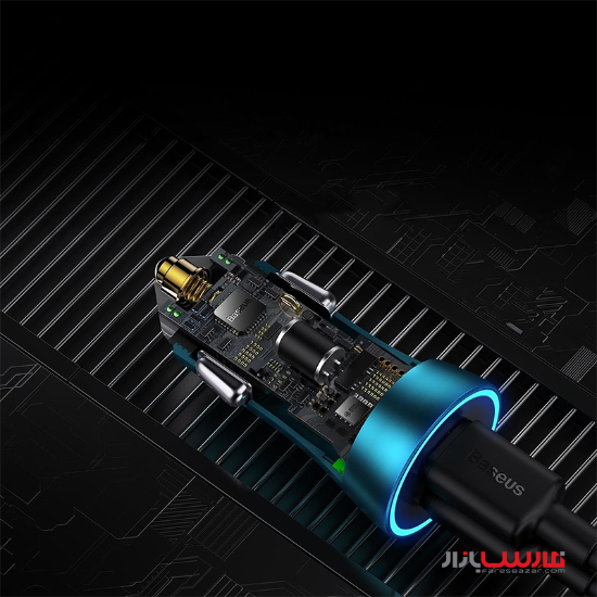 شارژر فندکی ۴۰ واتی بیسوس مدل Baseus Golden Contactor Pro car charger 2x USB-C 40W blue CGJP000003