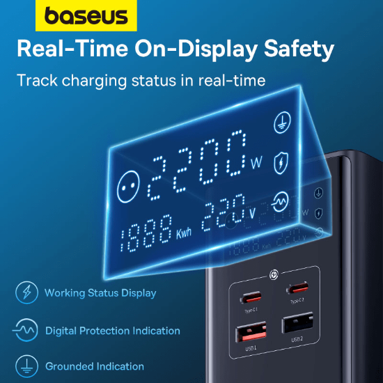 شارژر رومیزی ۳۵ وات بیسوس مدل PowerCombo Tower Digital E00023606113-00