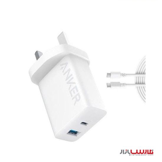 شارژر دیواری ۲۰ واتی انکر به همراه کابل USB-C مدل Anker 312 B2348 با سوکت UK
